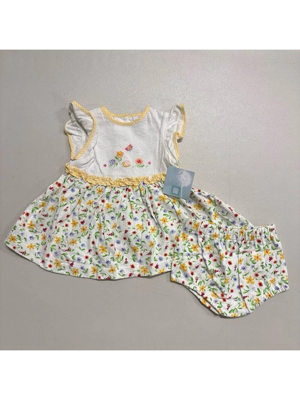 Little Me Baby Dress NWT Floral Embroidered Yellow Ruffle Flutter Sleeve 6M